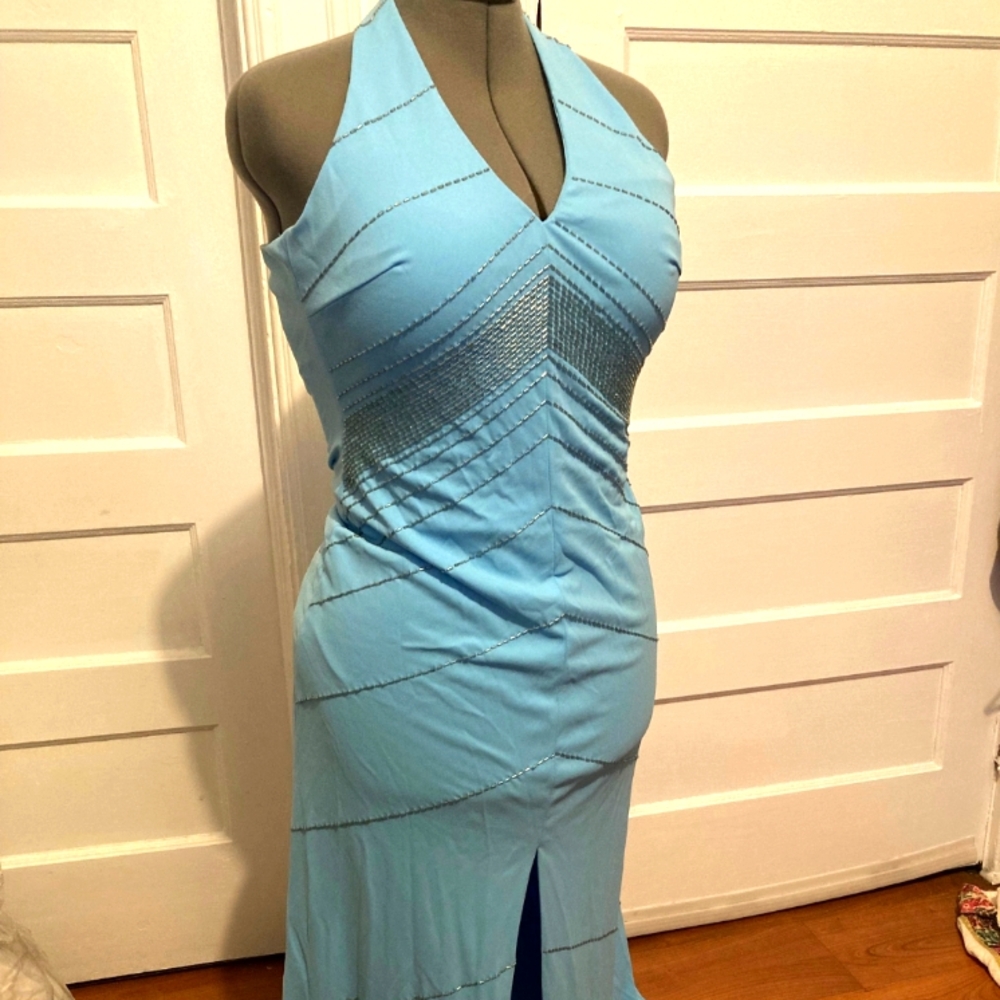 Teal blue beaded halter dress size 7/8